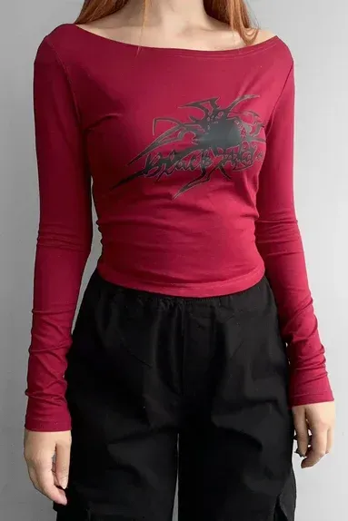 Burgundy Widow Spider Crop Bluz x6