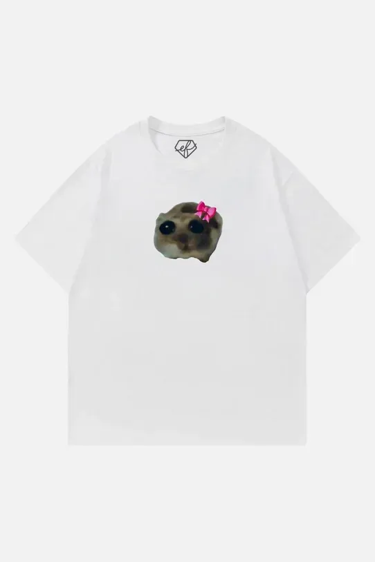 Beyaz Unisex Üzgün Hamster T-Shirt x6