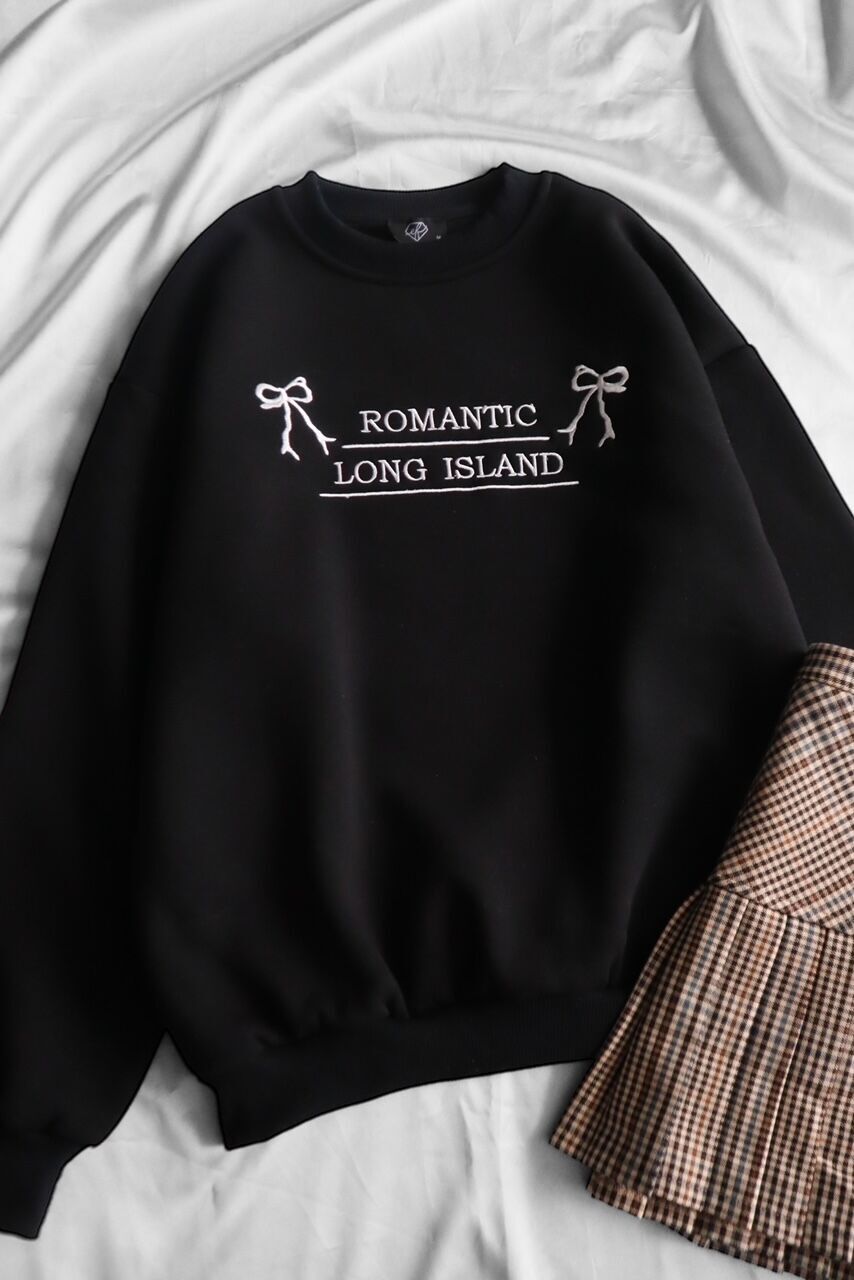 Siyah Romantic Long Island 3 İplik Şardonlu Sweatshirt x6