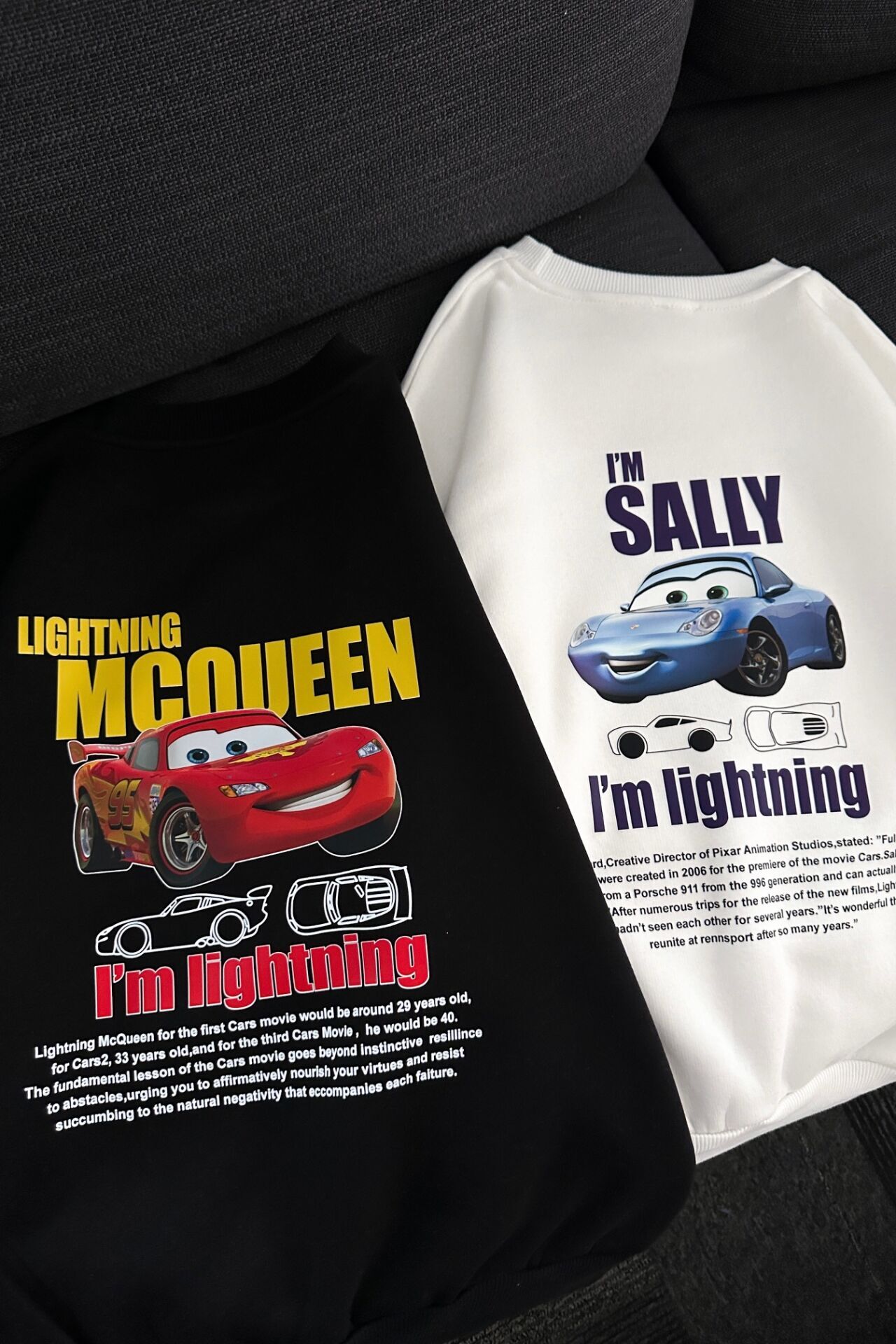 3 İplik Şardonlu Sally Car & Mcqueen Car Çift Sevgili Sweatshirt x6