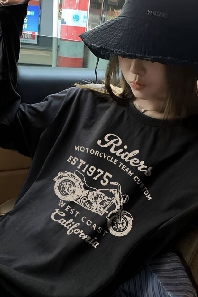 Siyah Unisex Riders Est1975 Uzun Kol T-Shirt x6