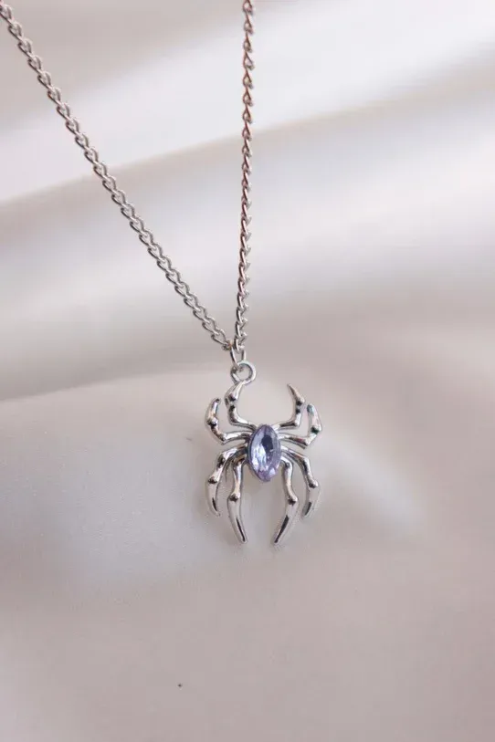 Purple Dark Stone Spider Kolye