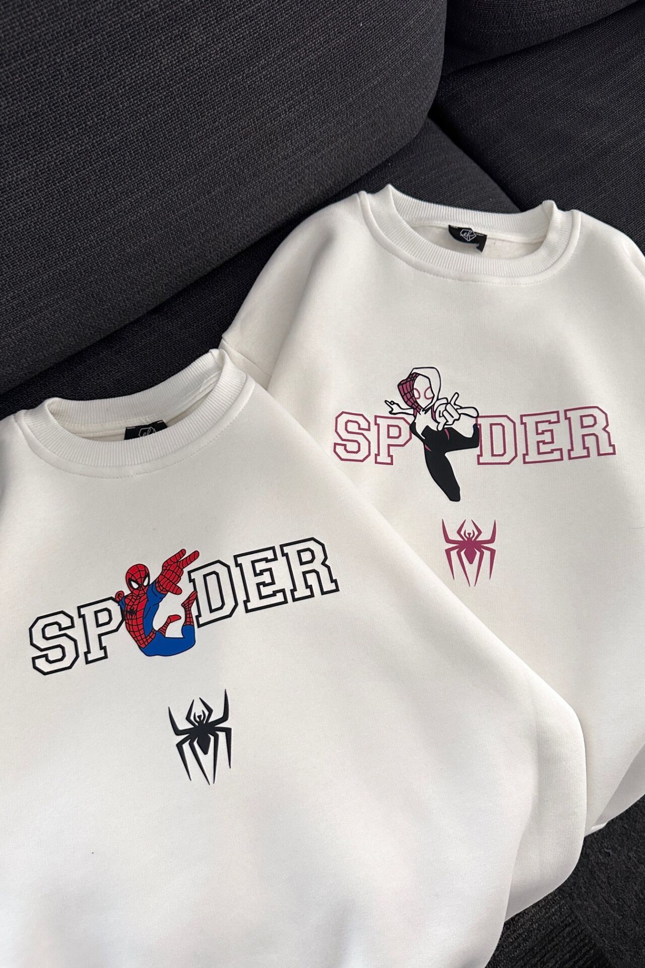 3 İplik Şardonlu Spider & Gwen Çift Sevgili Sweatshirt x6