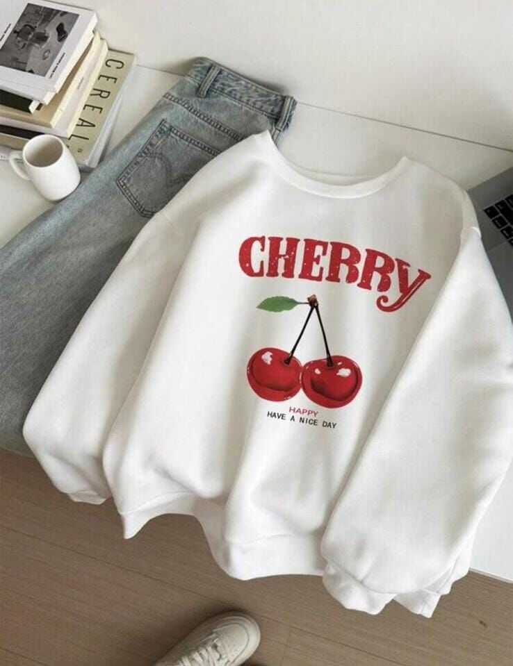 Beyaz 3 İplik Şardonlu Happy Cherry Sweatshirt x6