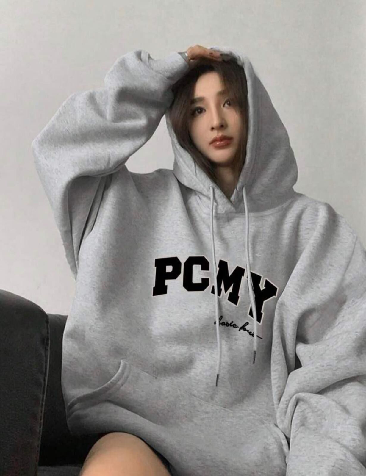 Gri Kapüşonlu PCMY Sweatshirt x6