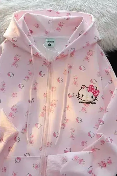 Pembe Anime Kawaii Hello Kitty Detail Kapüşonlu Hırka x6