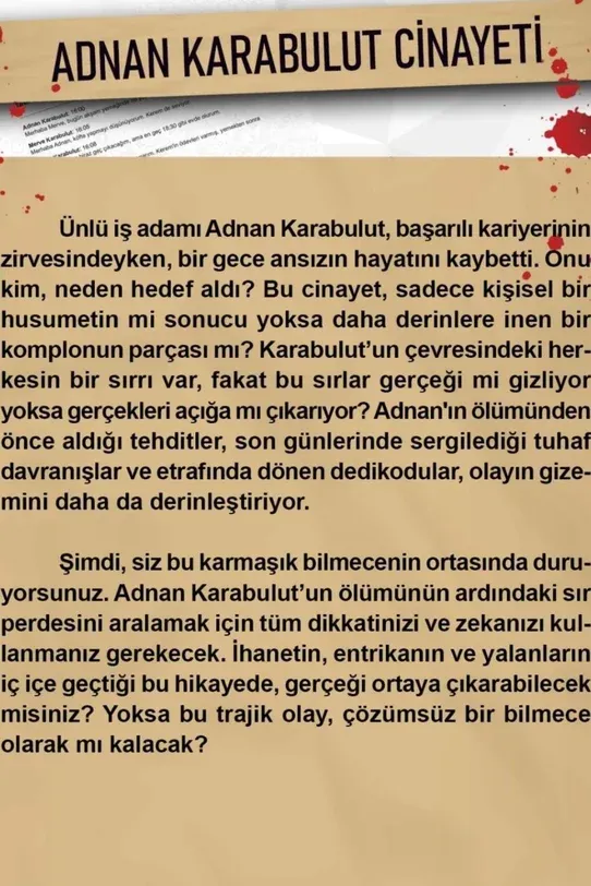 Dedektif Dava Çözme Oyunu - Adnan Karabulut Davası