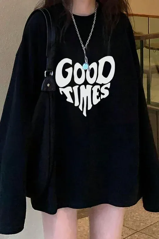 Siyah Unisex Good Times Uzun Kol T-Shirt x6