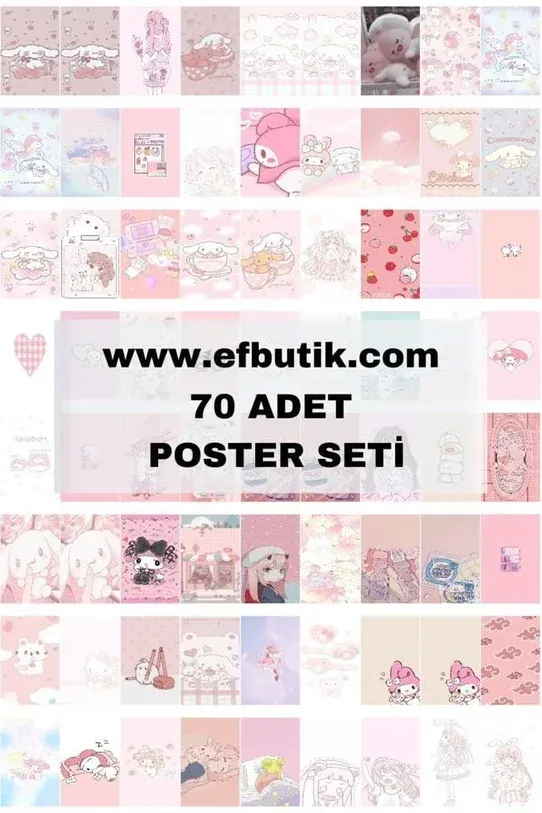 Pembe Soft Anime 70'li Poster Duvar Kağıdı Seti