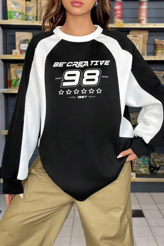 Siyah Beyaz Detay Becreative 98 Şardonlu Sweatshirt x6