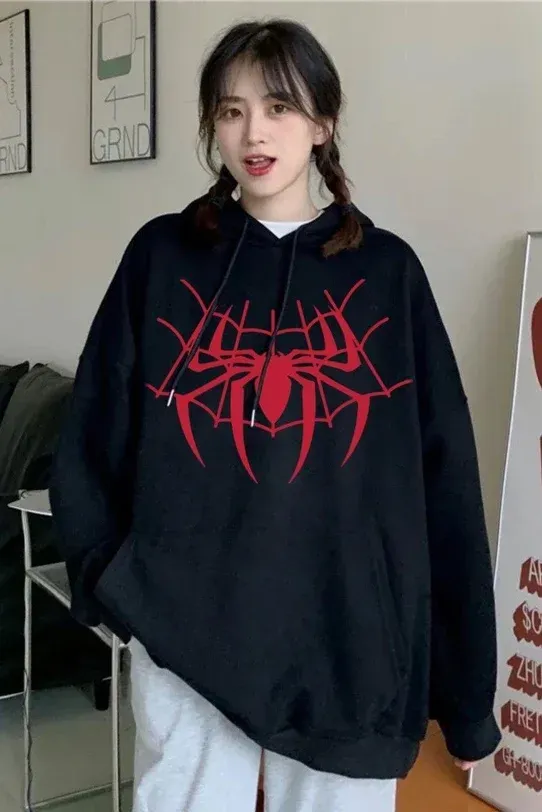 Siyah Kapüşonlu Spiderman Ağ Sweatshirt x6