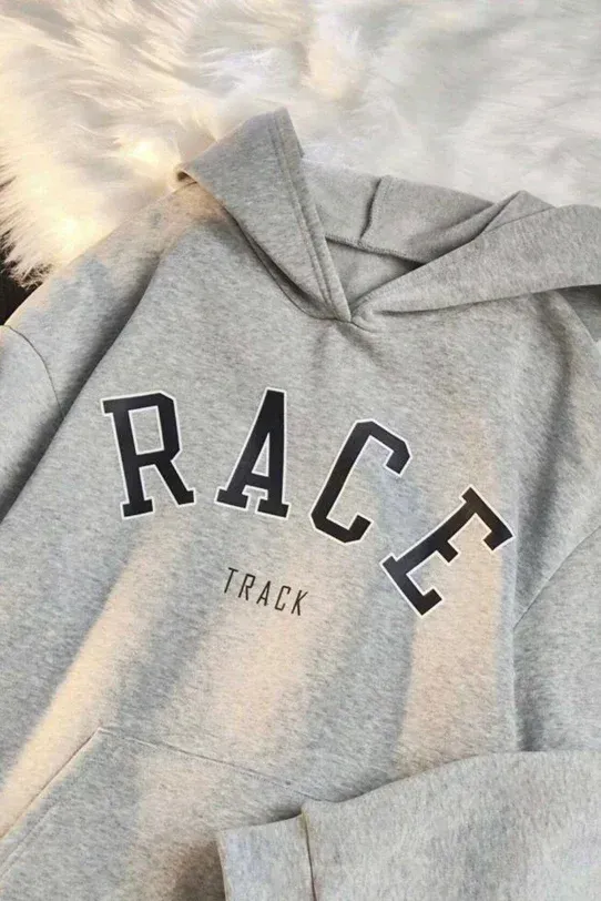 Gri Kapüşonlu Race Track Sweatshirt x6