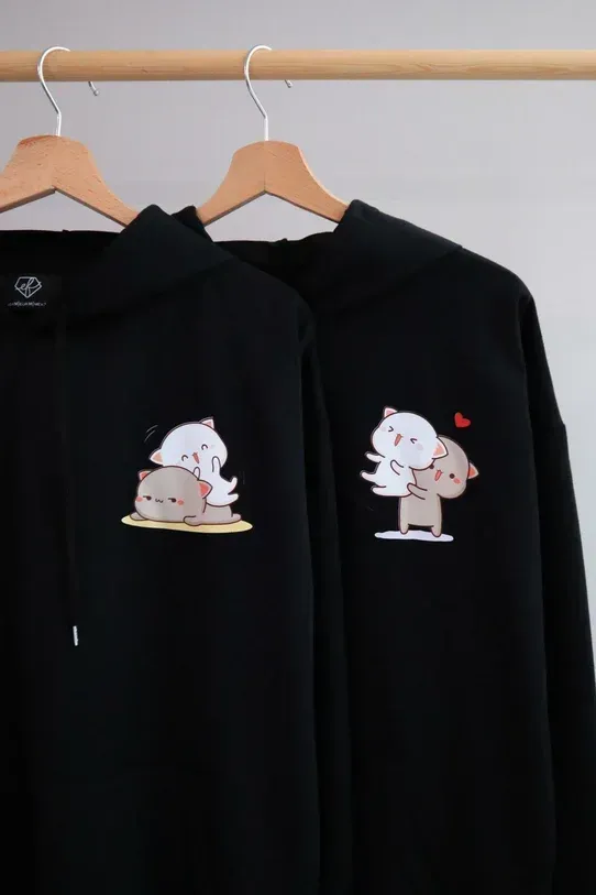 Kapüşonlu Peach & Goma Mochi Çift Sevgili Sweatshirt x6