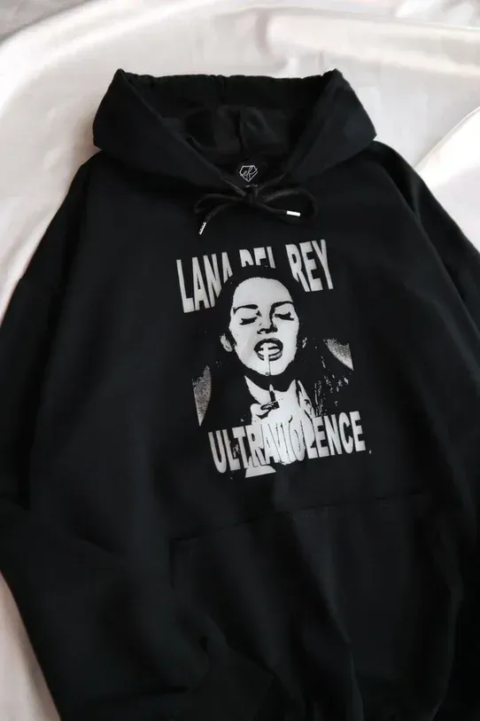 Siyah Kapüşonlu Lana Del Rey Ultraviolence Sweatshirt x6