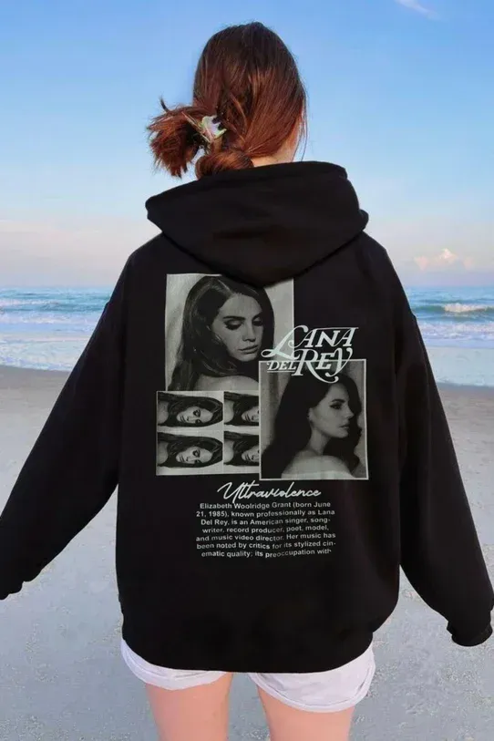 Siyah Kapüşonlu Sırt Baskılı Lana Del Rey Silüet Sweatshirt x6